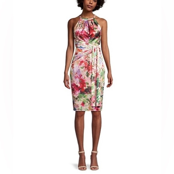Eliza J Dresses & Skirts - NWT Eliza J. Pleated Floral Drape Halter Sheath Dress